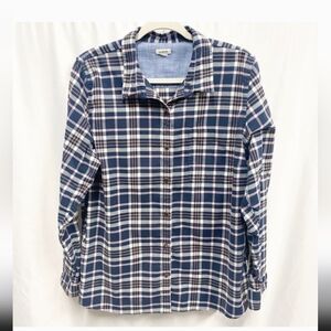L.L. Bean Navy Plaid Flannel Button Down Shirt